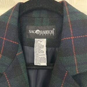 Sag Harbor Tartan Plaid Blazer Navy Blue/Green/Red Sz 6P EUC